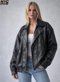 Women's Oversized Black Lamb Leather Jacket – Baggy Style