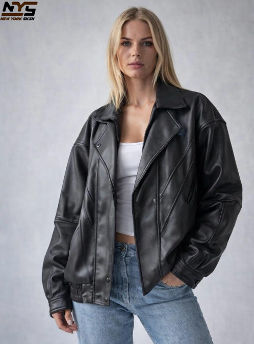 Women's Oversized Black Lamb Leather Jacket – Baggy Style