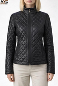 Women's Black Quilted Sheepskin Leather Jacket – Semi-Aniline Finish
