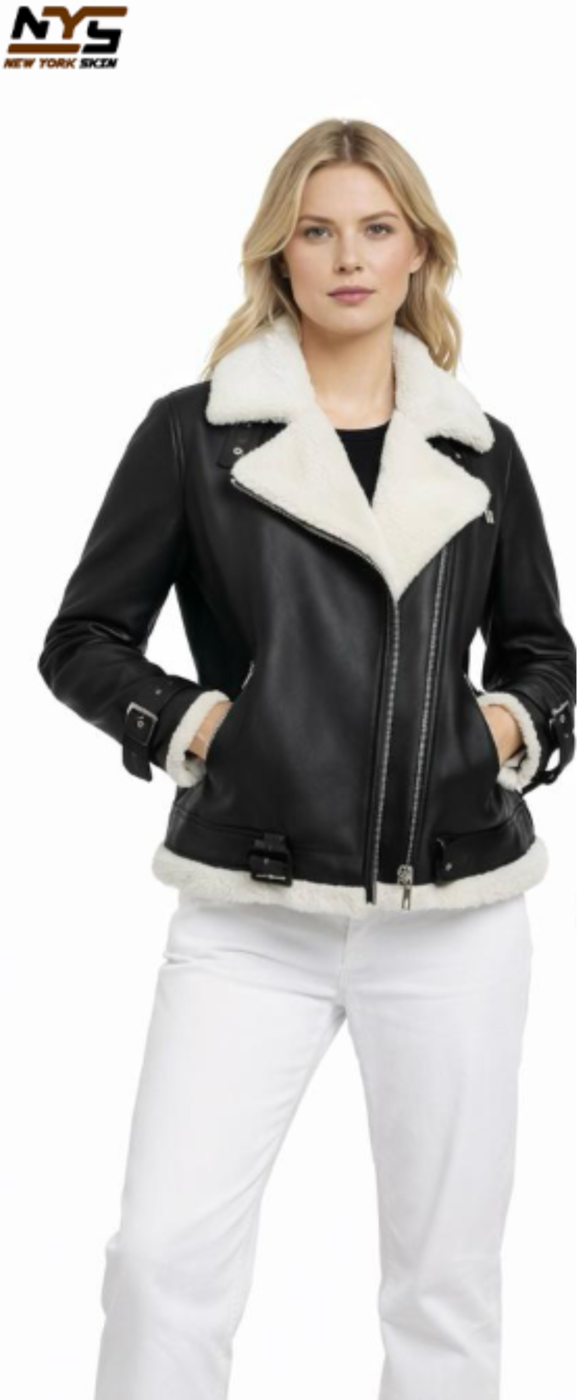 Women's Black Biker Shearling Jacket – Cozy Winter Leather Jacket & Perfect Gift