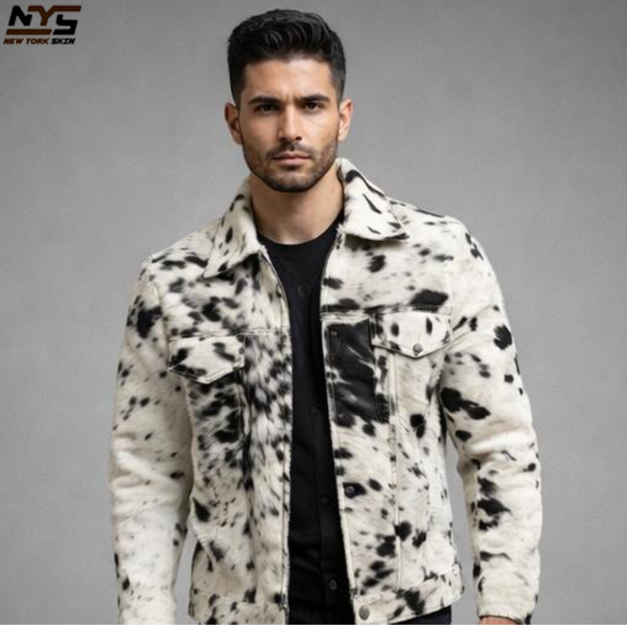 Vintage Cowhide Hair-On Leather Jacket – Black & White Statement Piece
