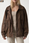 Women's Oversized Brown Leather Jacket – Vintage Baggy Style