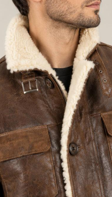 Men’s Brown Leather Coat with Fur Collar | New York Skin