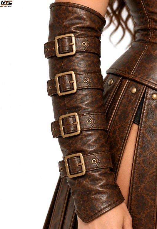 Brown Leather Steampunk Corset with Studs | New York Skin