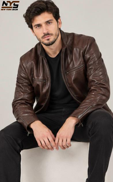 Dark Brown Sheepskin Leather Jacket: Men's Shearling Winter Coat