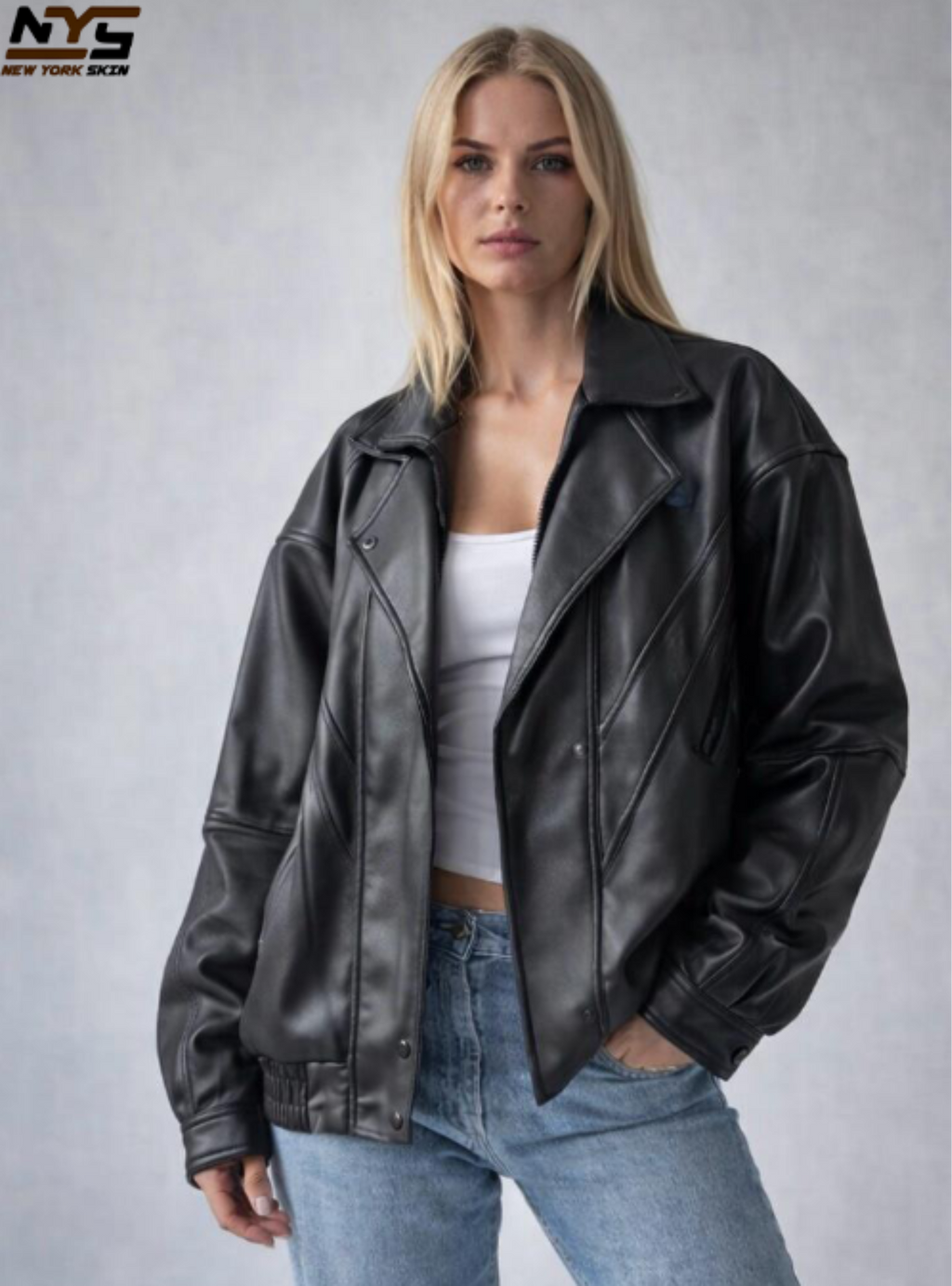 Women's Oversized Black Lamb Leather Jacket – Baggy Style