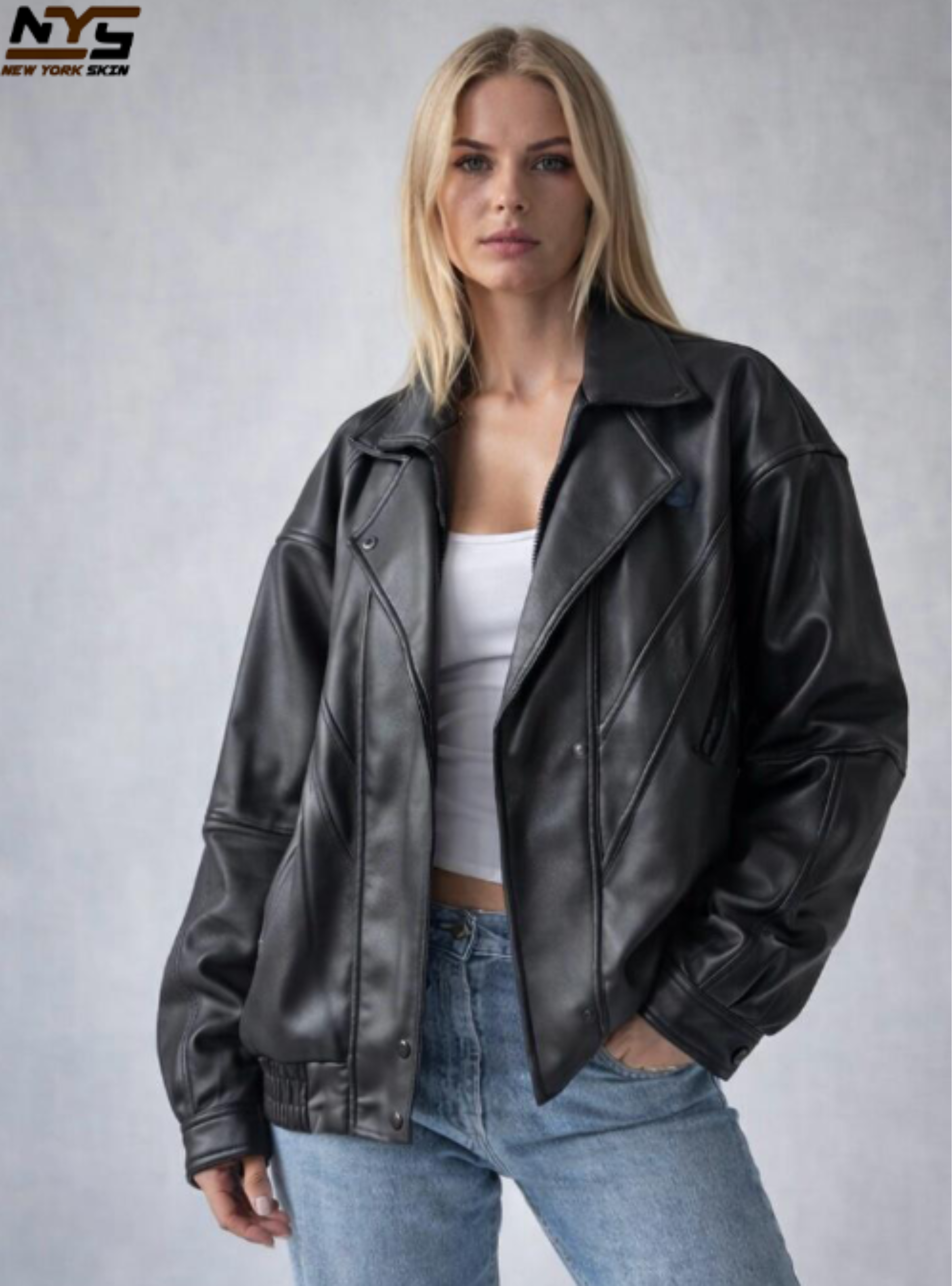 Women's Oversized Black Lamb Leather Jacket – Baggy Style