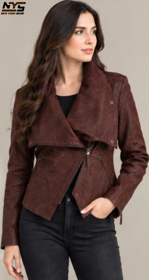 Women's Cognac Sheepskin Leather Jacket | New York Skin