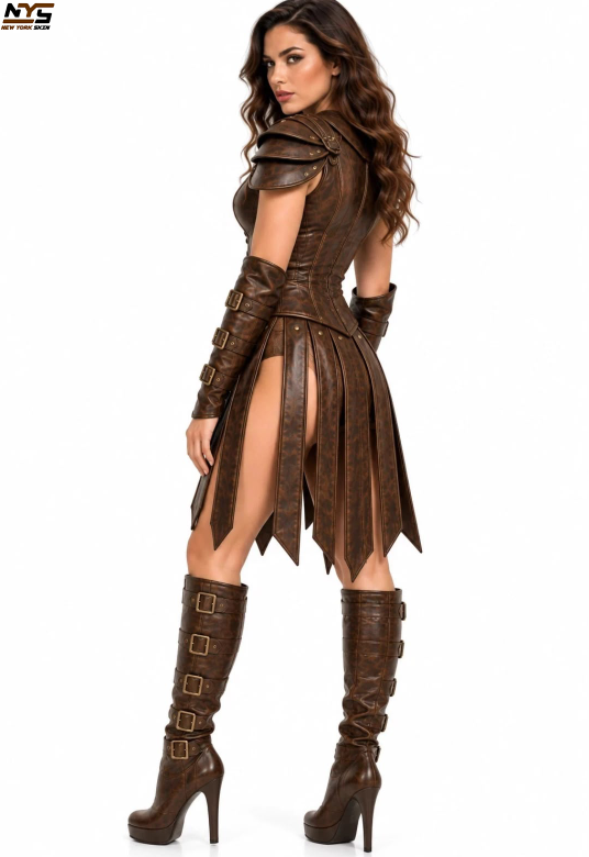 Brown Leather Steampunk Corset with Studs | New York Skin