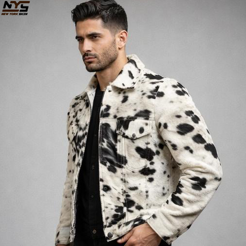 Vintage Cowhide Hair-On Leather Jacket – Black & White Statement Piece