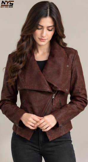 Women's Cognac Sheepskin Leather Jacket | New York Skin