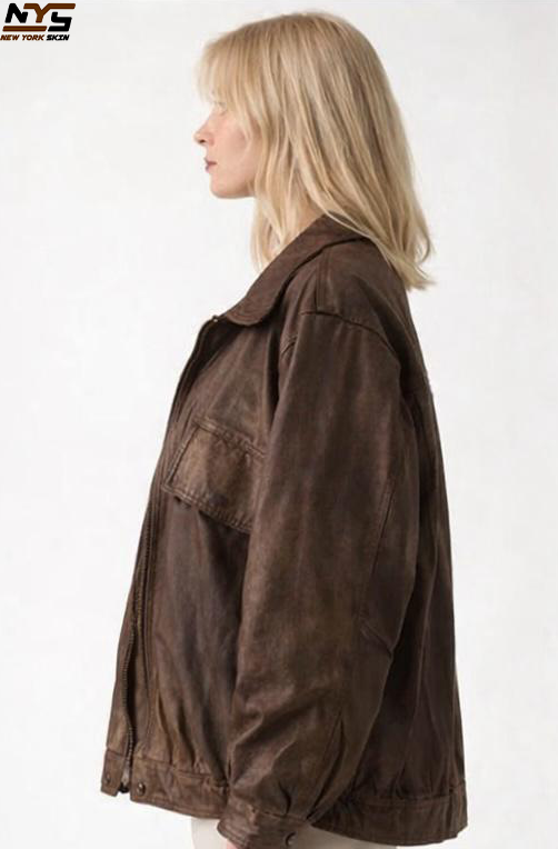 Women's Oversized Brown Leather Jacket – Vintage Baggy Style