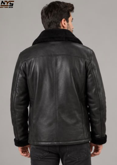 Handmade Black Shearling Leather Jacket: Genuine Sheepskin Bomber
