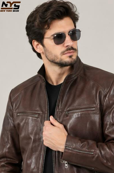 Dark Brown Sheepskin Leather Jacket: Men's Shearling Winter Coat