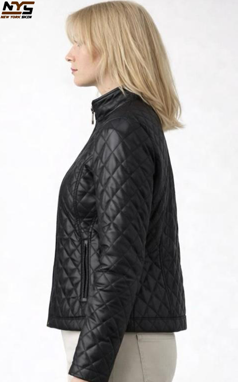 Women's Black Quilted Sheepskin Leather Jacket – Semi-Aniline Finish