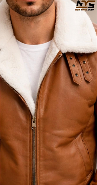 Men's Brown Sheepskin Leather Bomber Jacket – Faux Fur Lined