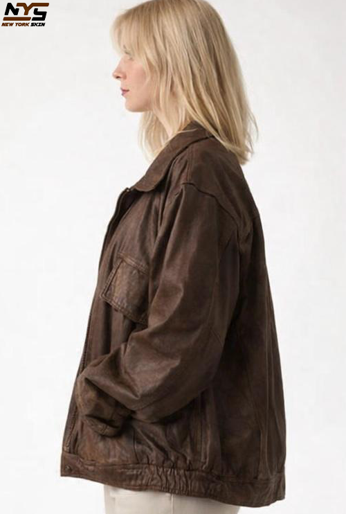 Women's Oversized Brown Leather Jacket – Vintage Baggy Style
