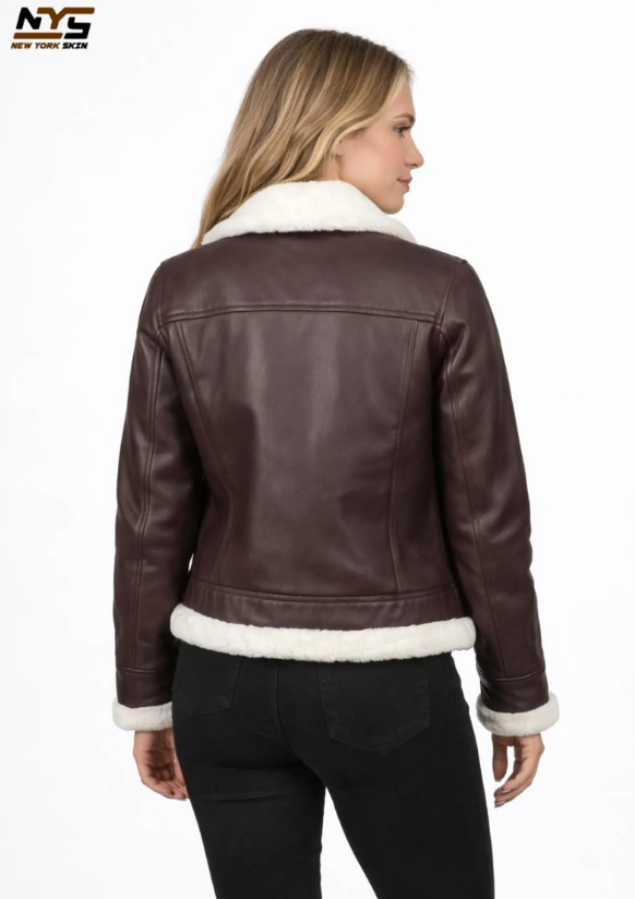 Maroon Sheepskin Leather Bomber Jacket: Faux Fur Lined