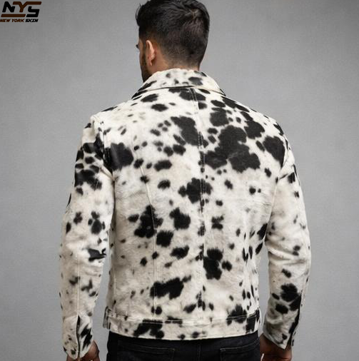 Vintage Cowhide Hair-On Leather Jacket – Black & White Statement Piece