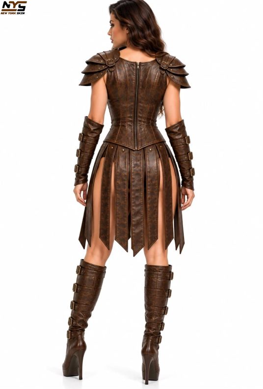Brown Leather Steampunk Corset with Studs | New York Skin