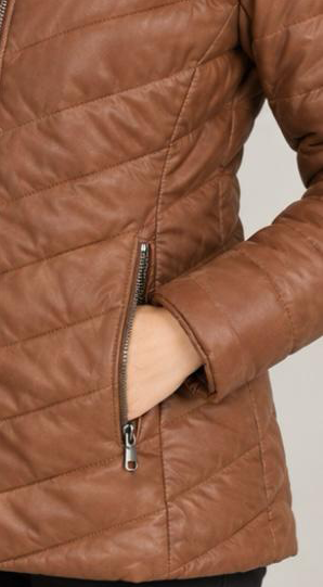 Women’s Cognac Sheepskin Leather Padded Coat | New York Skin