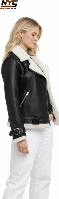 Women's Black Biker Shearling Jacket – Cozy Winter Leather Jacket & Perfect Gift