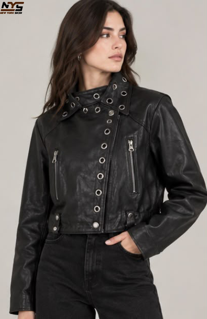 Women's Oversized Black Lambskin Leather Jacket