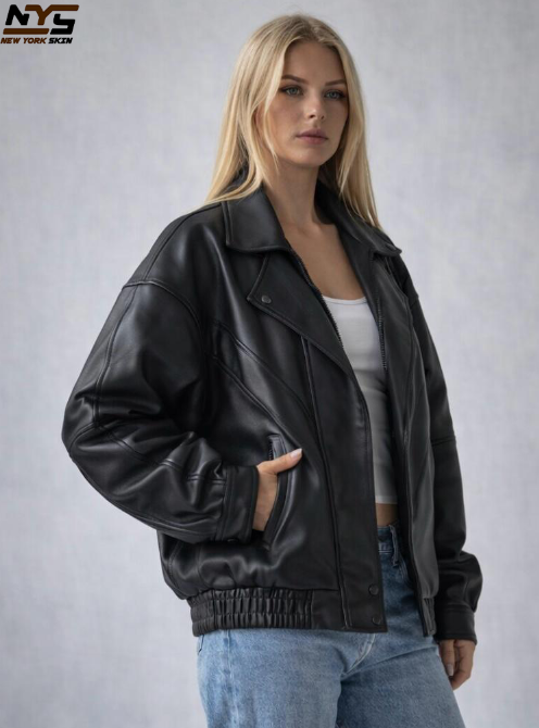 Women's Oversized Black Lamb Leather Jacket – Baggy Style