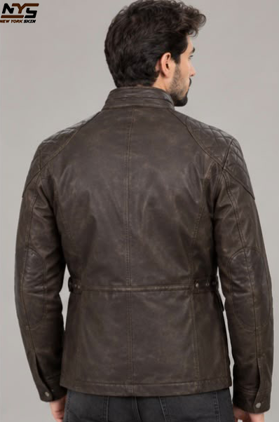 Men's Brown Sheepskin Leather Coat with Buckle Collar