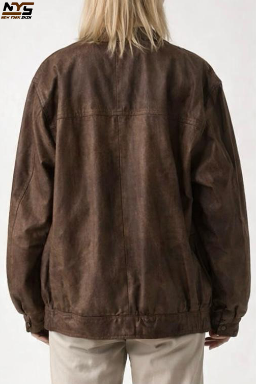 Women's Oversized Brown Leather Jacket – Vintage Baggy Style