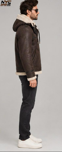 Men's Brown Shearling Sheepskin Leather Winter Jacket