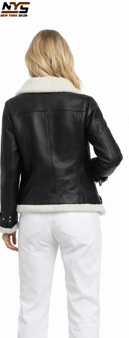 Women's Black Biker Shearling Jacket – Cozy Winter Leather Jacket & Perfect Gift
