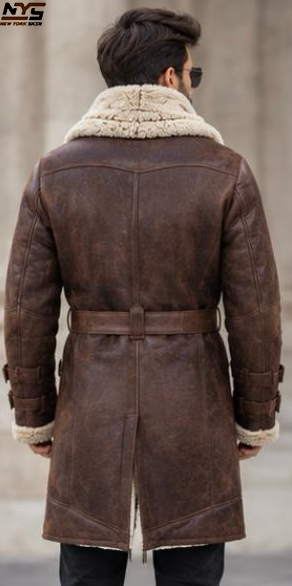 Shearling Sheepskin Leather Coat: Men's Brown Fur Lined Coat