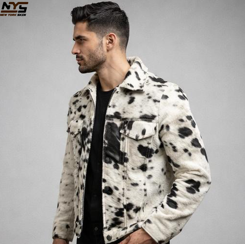 Vintage Cowhide Hair-On Leather Jacket – Black & White Statement Piece