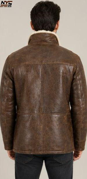 Men’s Brown Leather Coat with Fur Collar | New York Skin