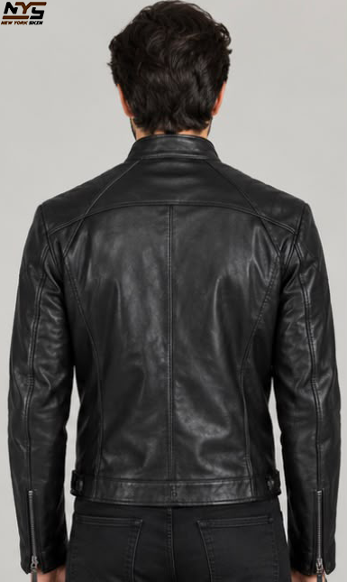 Men's Black Sheepskin Leather Moto Biker Jacket
