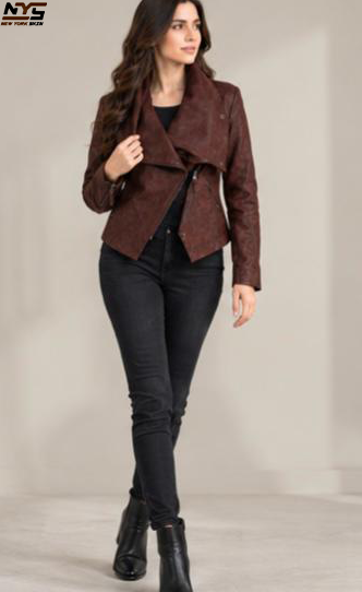 Women's Cognac Sheepskin Leather Jacket | New York Skin