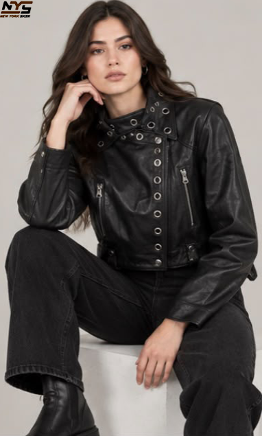 Women's Oversized Black Lambskin Leather Jacket