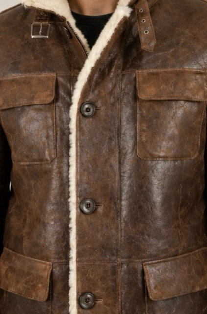 Men’s Brown Leather Coat with Fur Collar | New York Skin