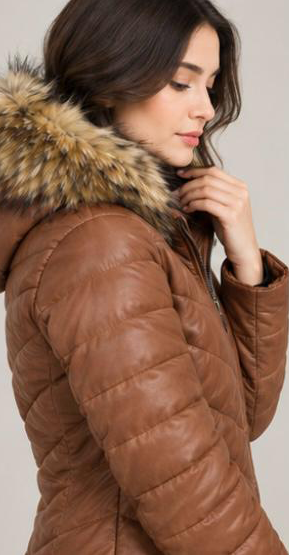 Women’s Cognac Sheepskin Leather Padded Coat | New York Skin