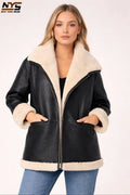 Women's Black Sheepskin Shearling Leather Aviator Jacket