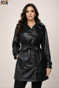 Handmade Lambskin Leather Trench Coat - Women's Fashion Coat