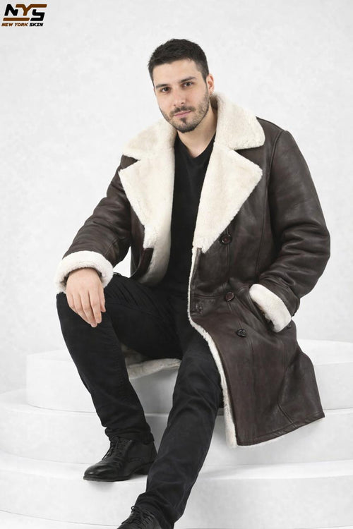 Dark Chocolate Shearling Leather Coat: Handmade Sheepskin Fur Collar