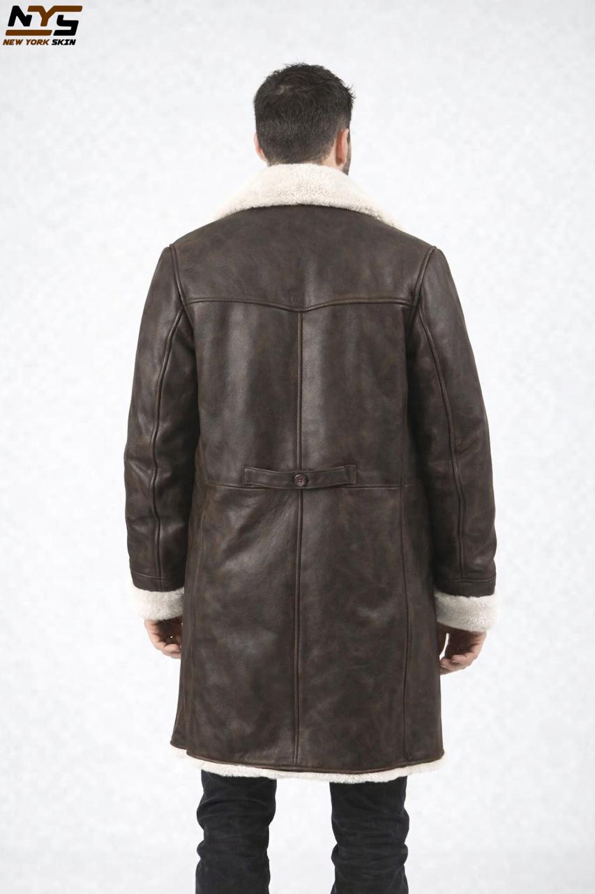 Dark Chocolate Shearling Leather Coat: Handmade Sheepskin Fur Collar