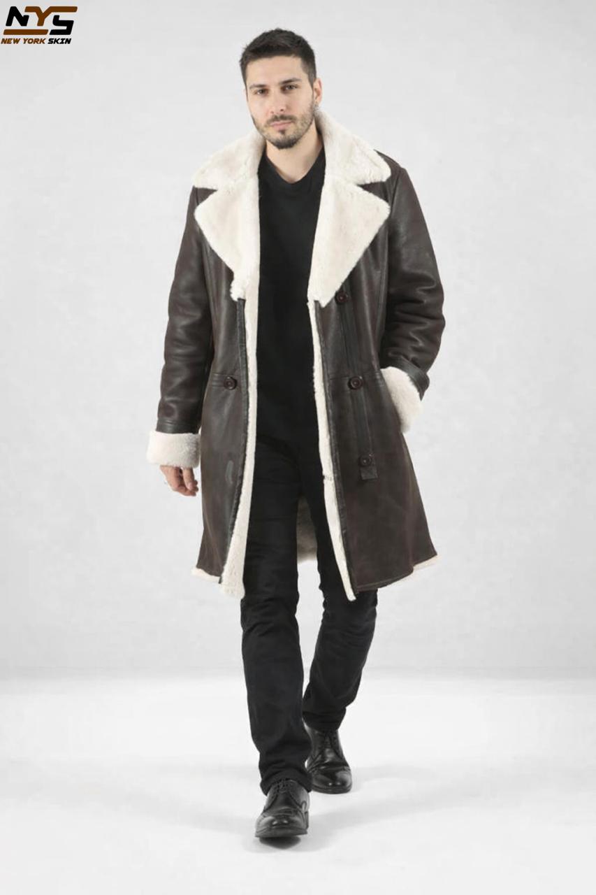 Dark Chocolate Shearling Leather Coat: Handmade Sheepskin Fur Collar