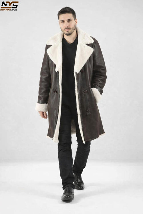 Dark Chocolate Shearling Leather Coat: Handmade Sheepskin Fur Collar