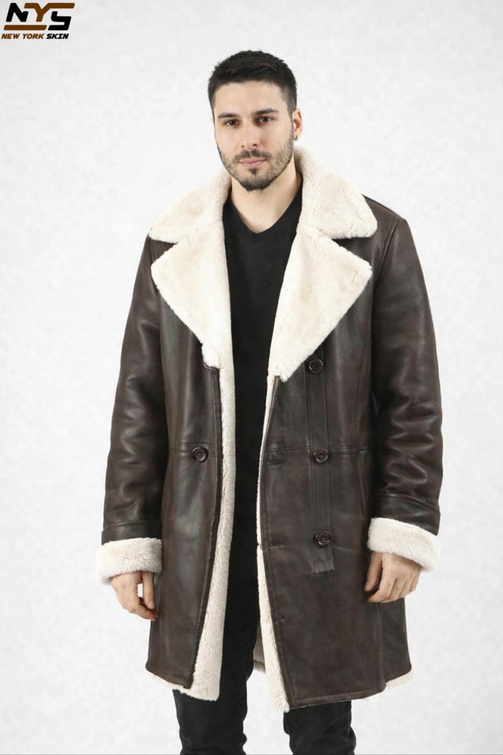Dark Chocolate Shearling Leather Coat: Handmade Sheepskin Fur Collar