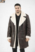 Dark Chocolate Shearling Leather Coat: Handmade Sheepskin Fur Collar