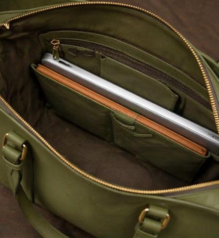 Olive Green Sheepskin Leather Laptop Bag – 15.5-Inch Case