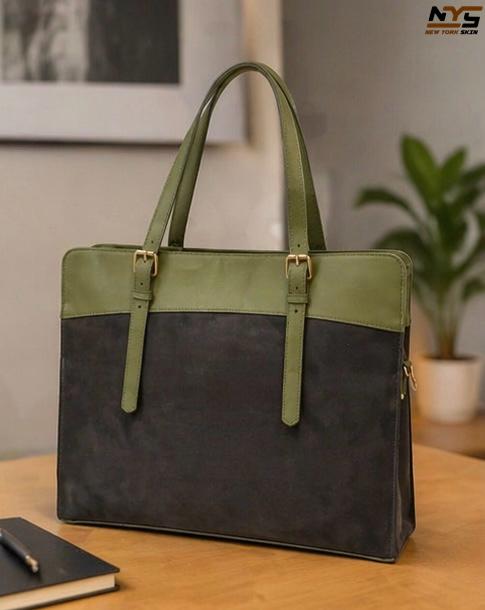Olive Green Sheepskin Leather Laptop Bag – 15.5-Inch Case